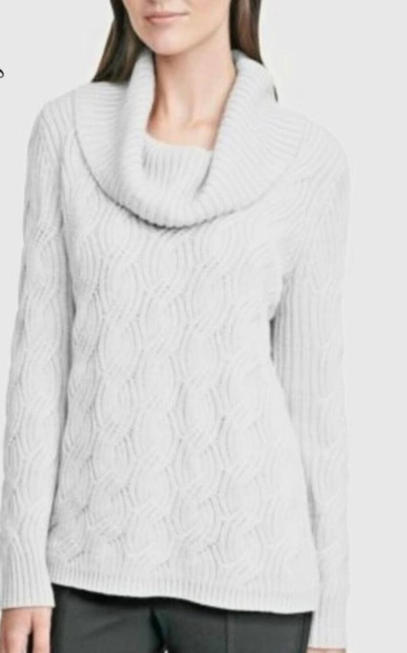 Calvin Klein Ivory Winter White Basket Weave Chain Knit Drape Neck Sweater sz L